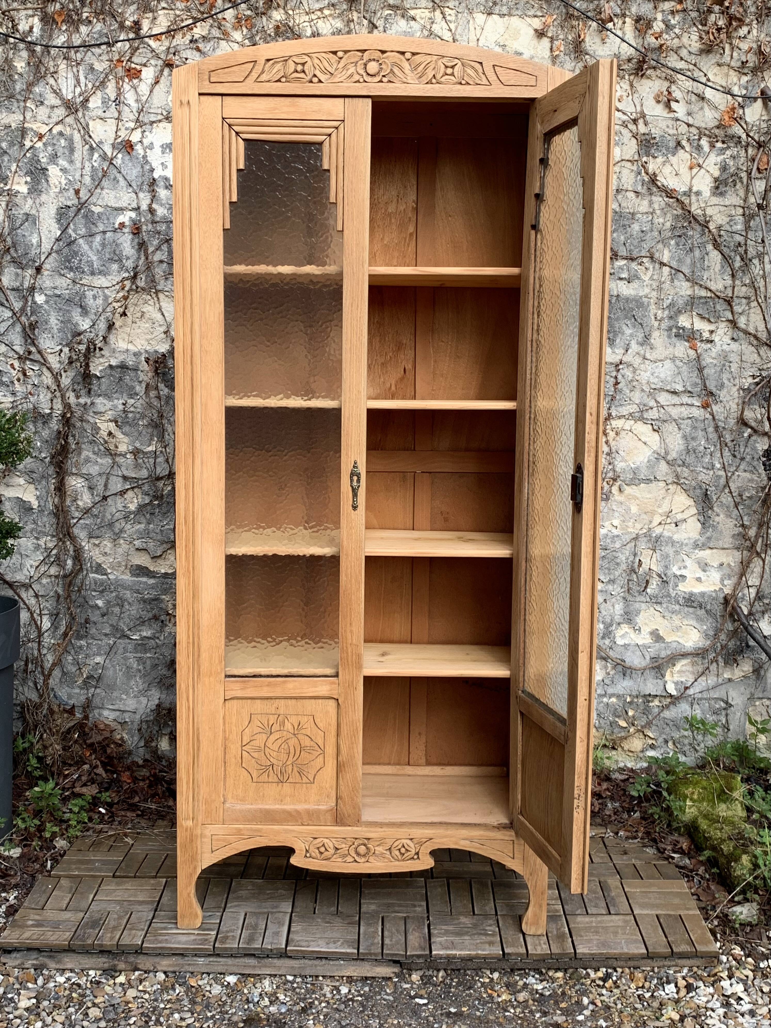 Parisian glass cabinet art deco raw wood 1930