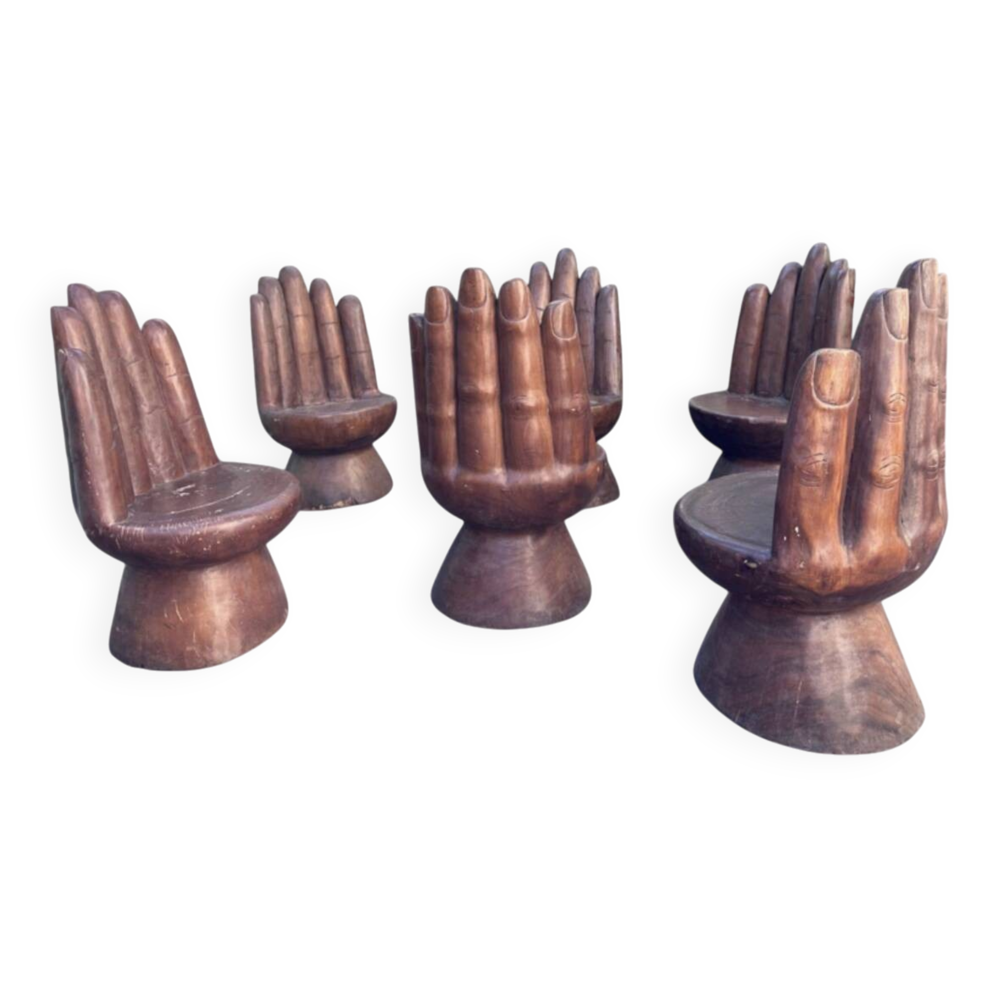 Set of 6 wooden "hand" chairs