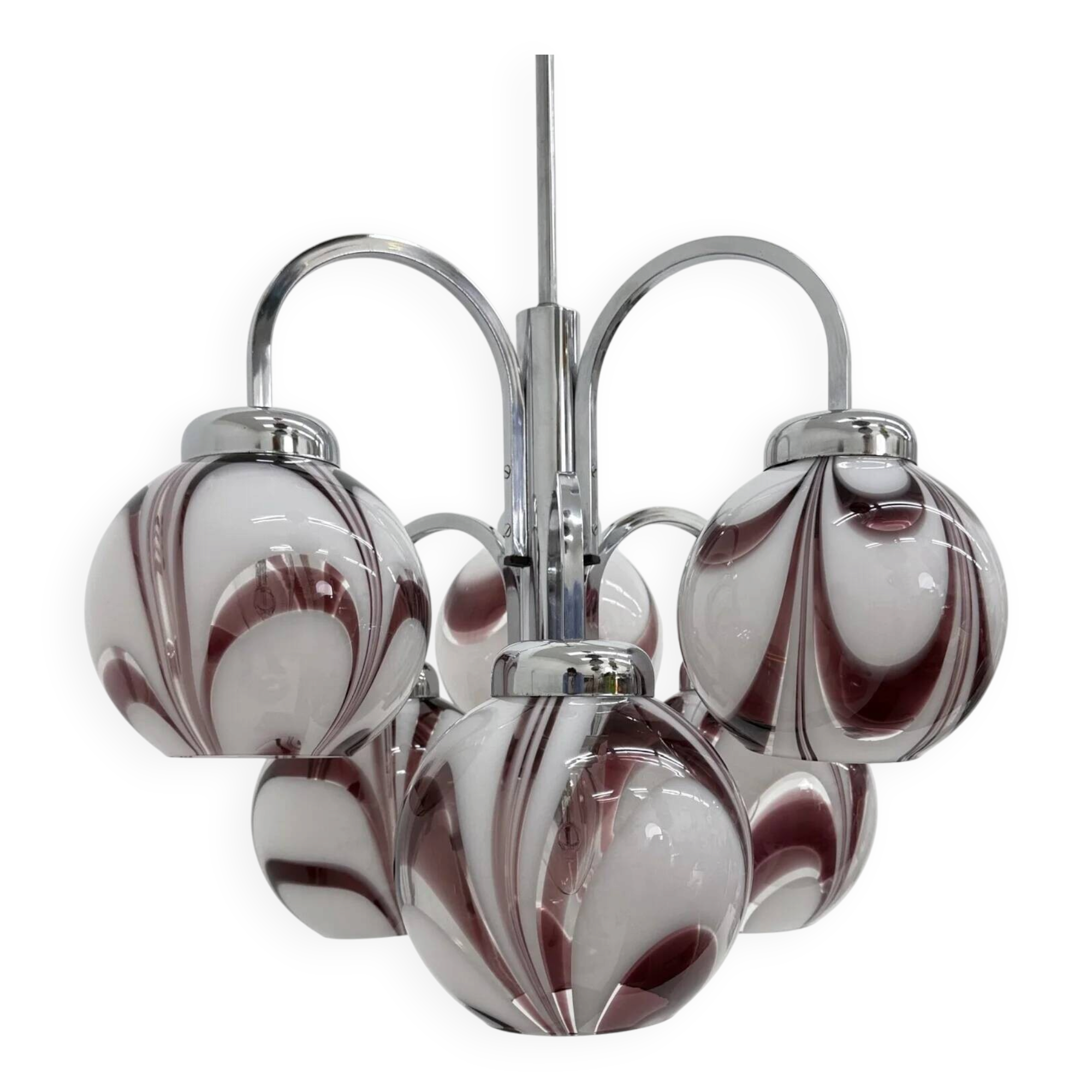 XL Italian purple and white Murano glass swirl chandelier, 1970s