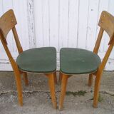 Paire de chaises 1960 skai vert et bois