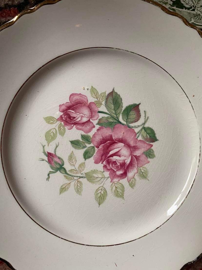 6 flat plates old floral assorted