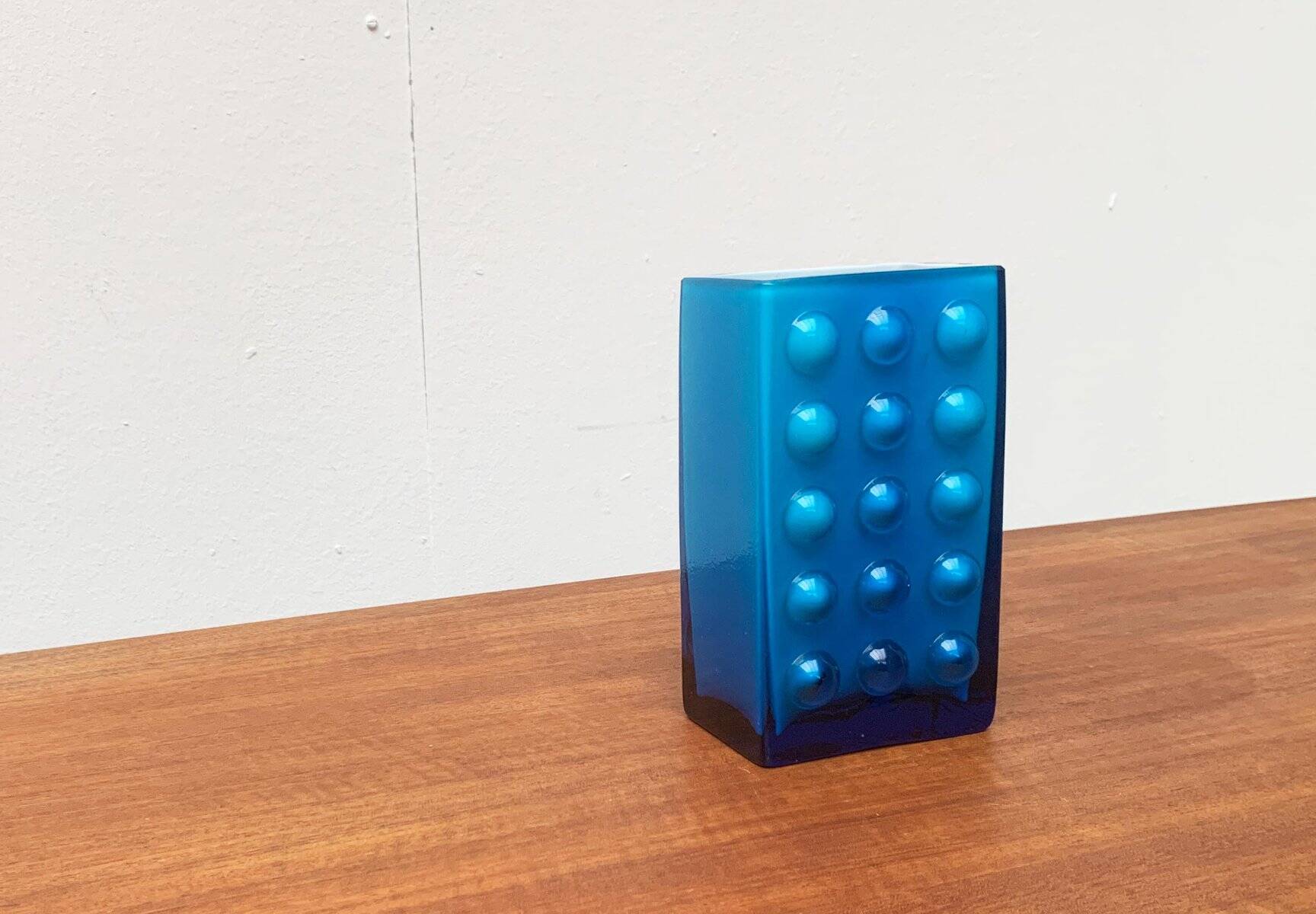 Mid-century German block glass bubble vase by Karl Friedrich Glass.