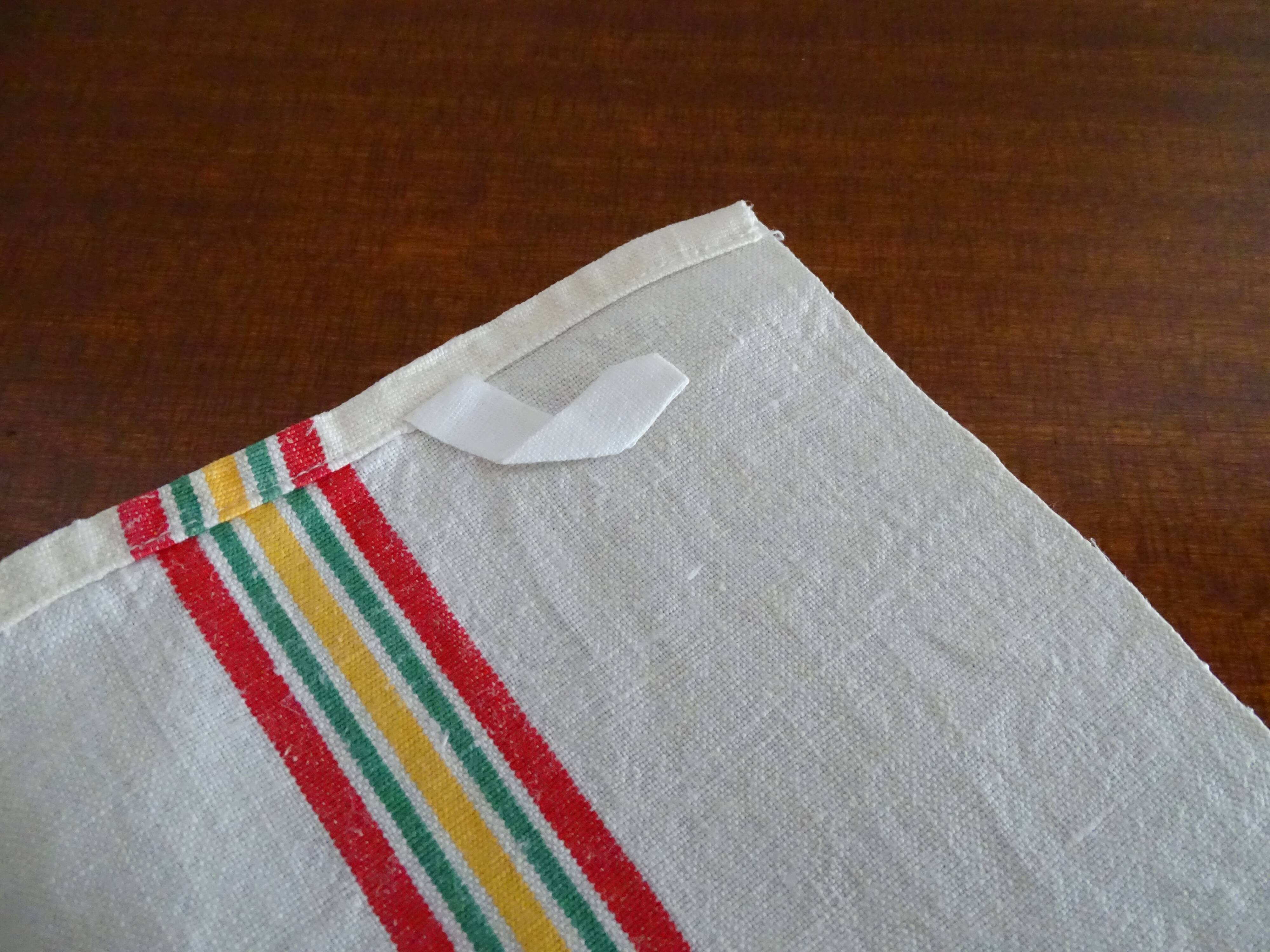 3 old linen cotton tea towels with vintage bedding