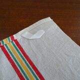 3 old linen cotton tea towels with vintage bedding