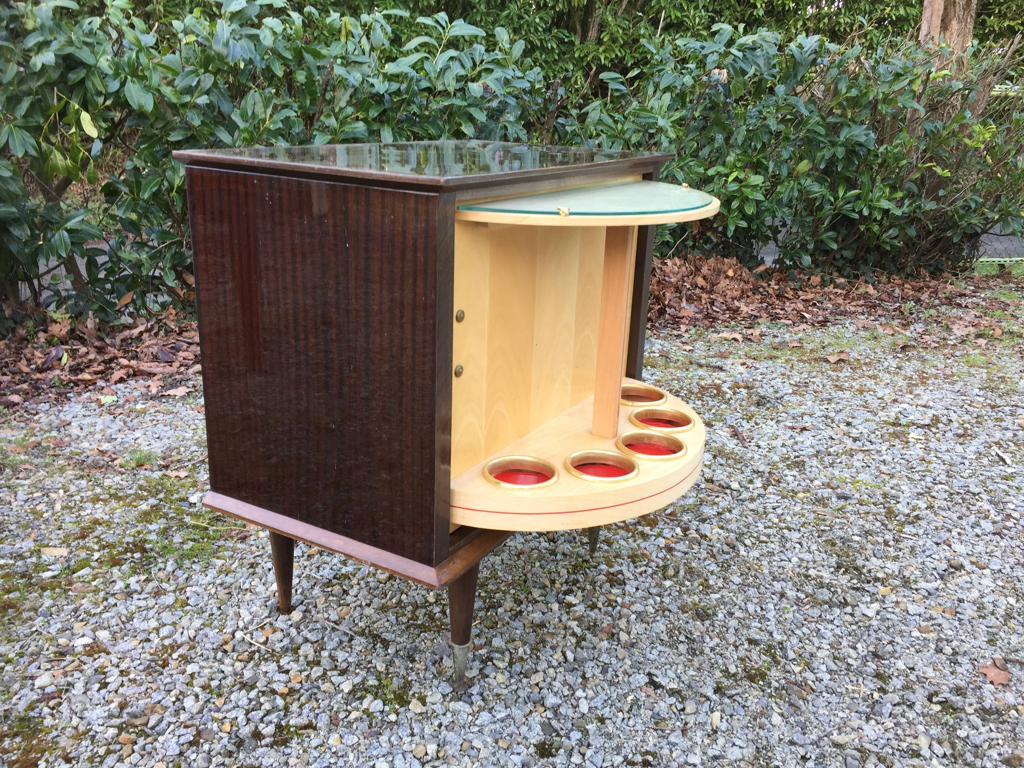 Vintage bar with swivel door in varnished mahogany