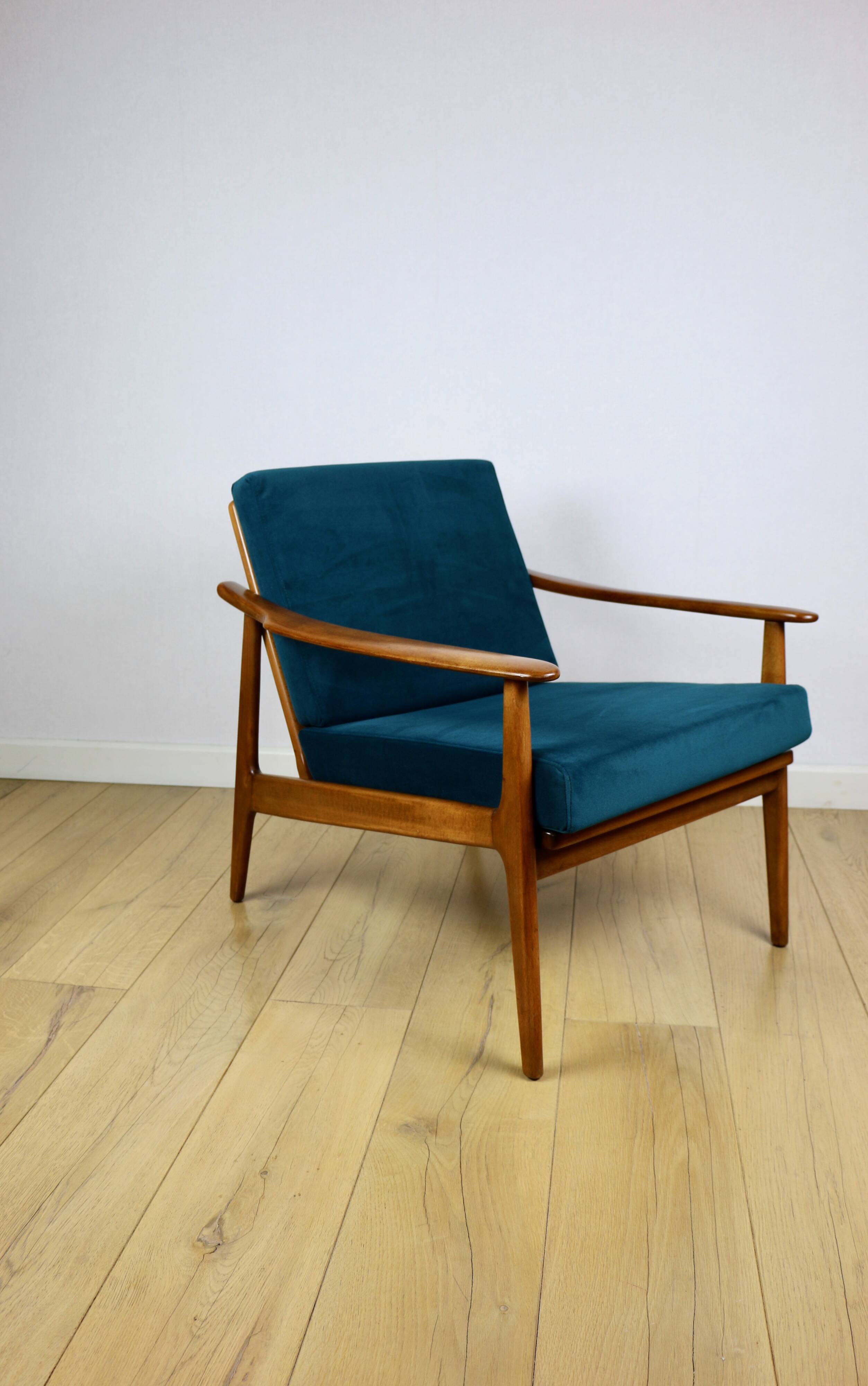Danish vintage loft armchair in sea green on removable cushions