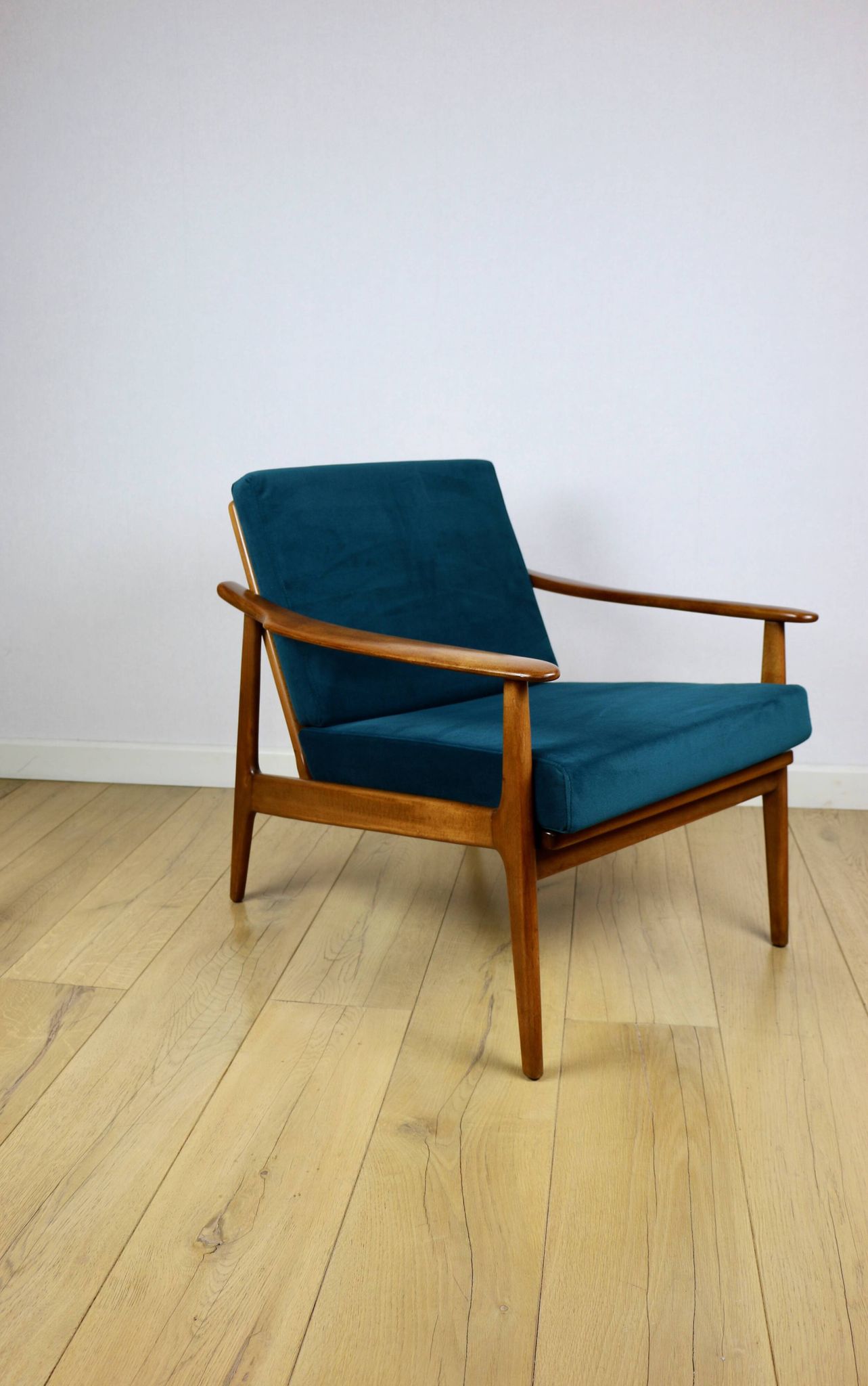 Danish vintage loft armchair in sea green on removable cushions