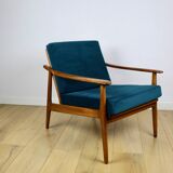 Danish vintage loft armchair in sea green on removable cushions