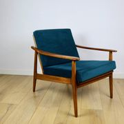 Danish vintage loft armchair in sea green on removable cushions