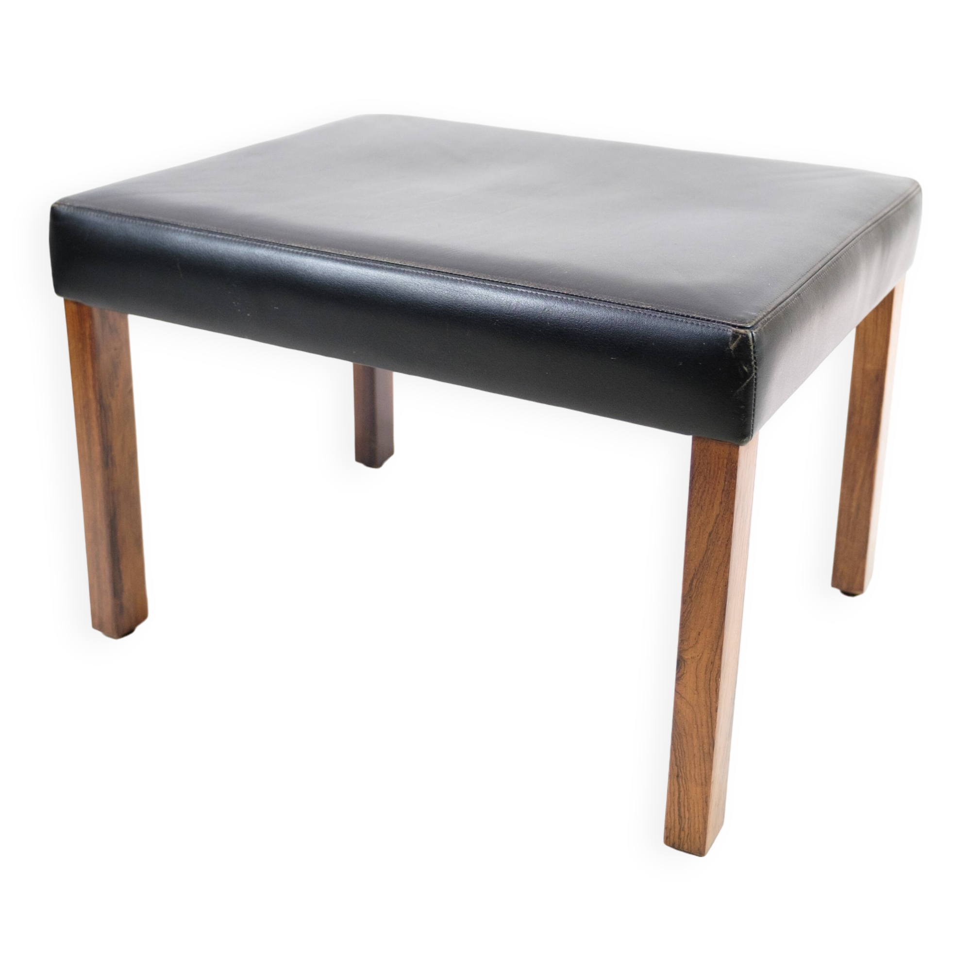 Stool Made In Black Leather & Rosewood Legs, Danish Design From 1960s