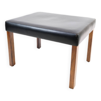 Stool Made In Black Leather & Rosewood Legs, Danish Design From 1960s