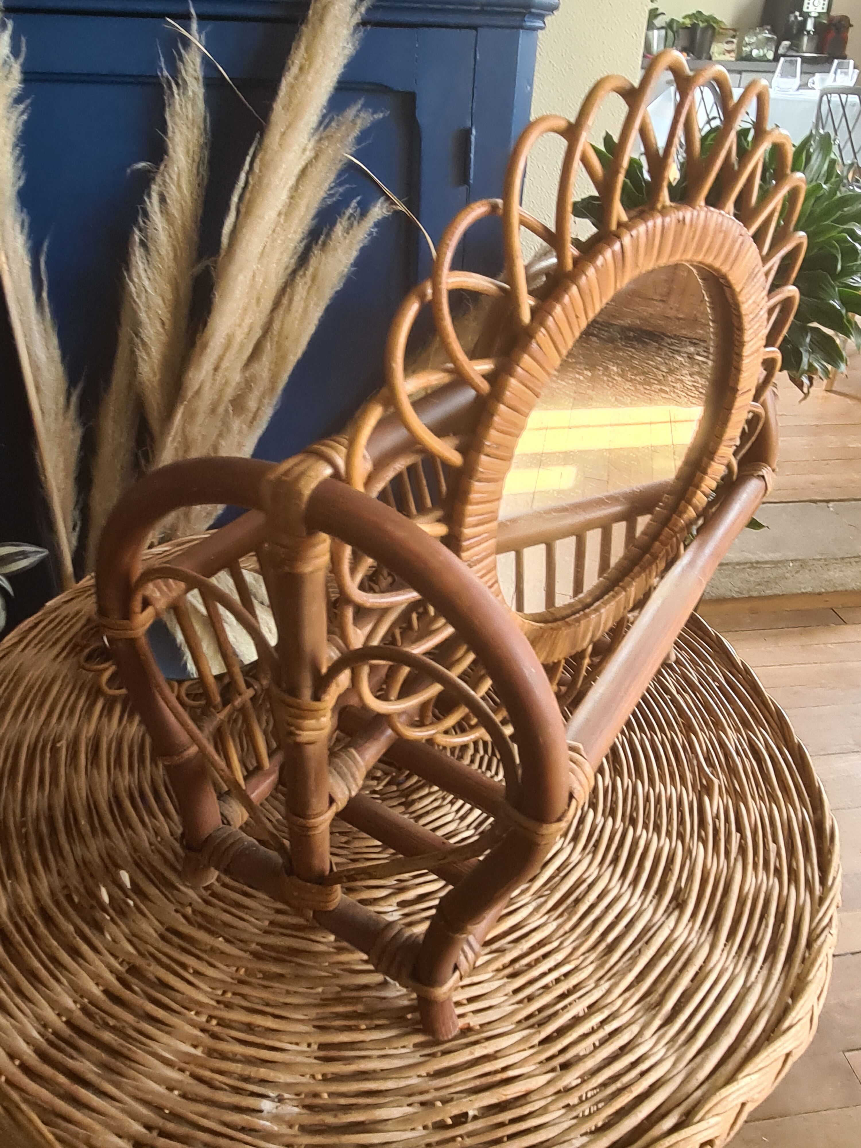 Vintage magazine holder in rattan