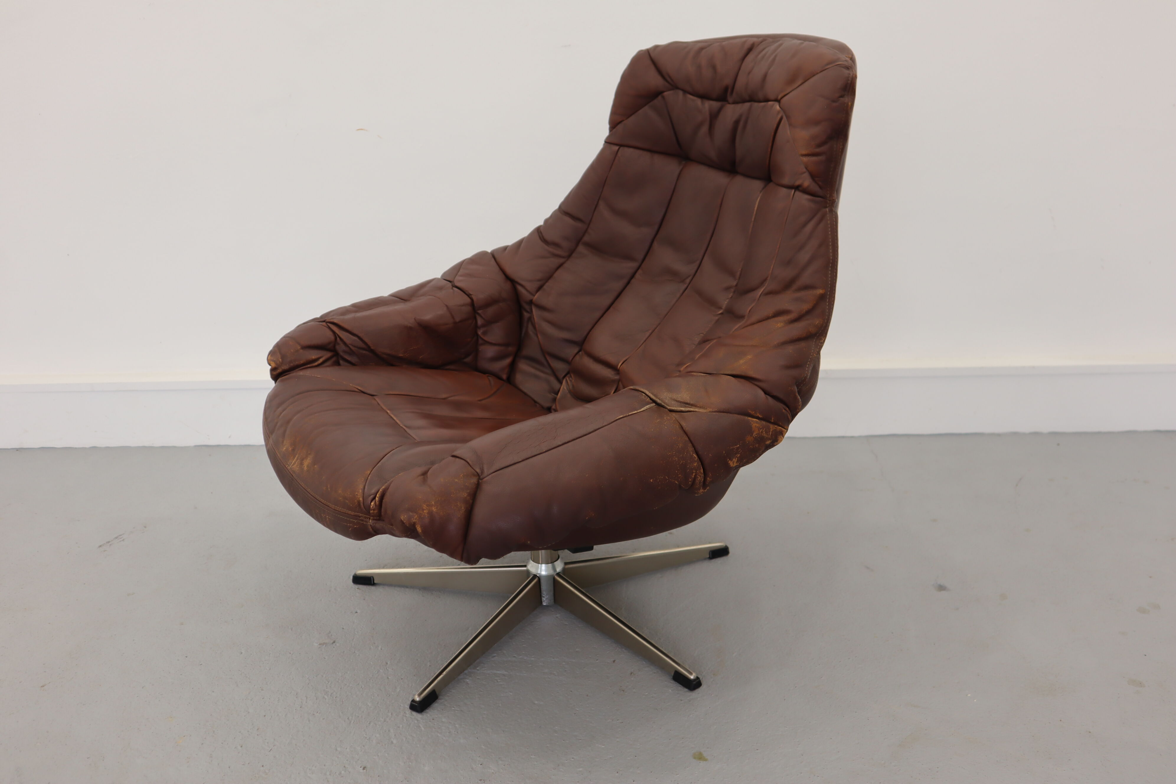 Swivel armchair and stool by h. w. klein for bramin, 1970s, set of 2
