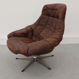 Swivel armchair and stool by h. w. klein for bramin, 1970s, set of 2