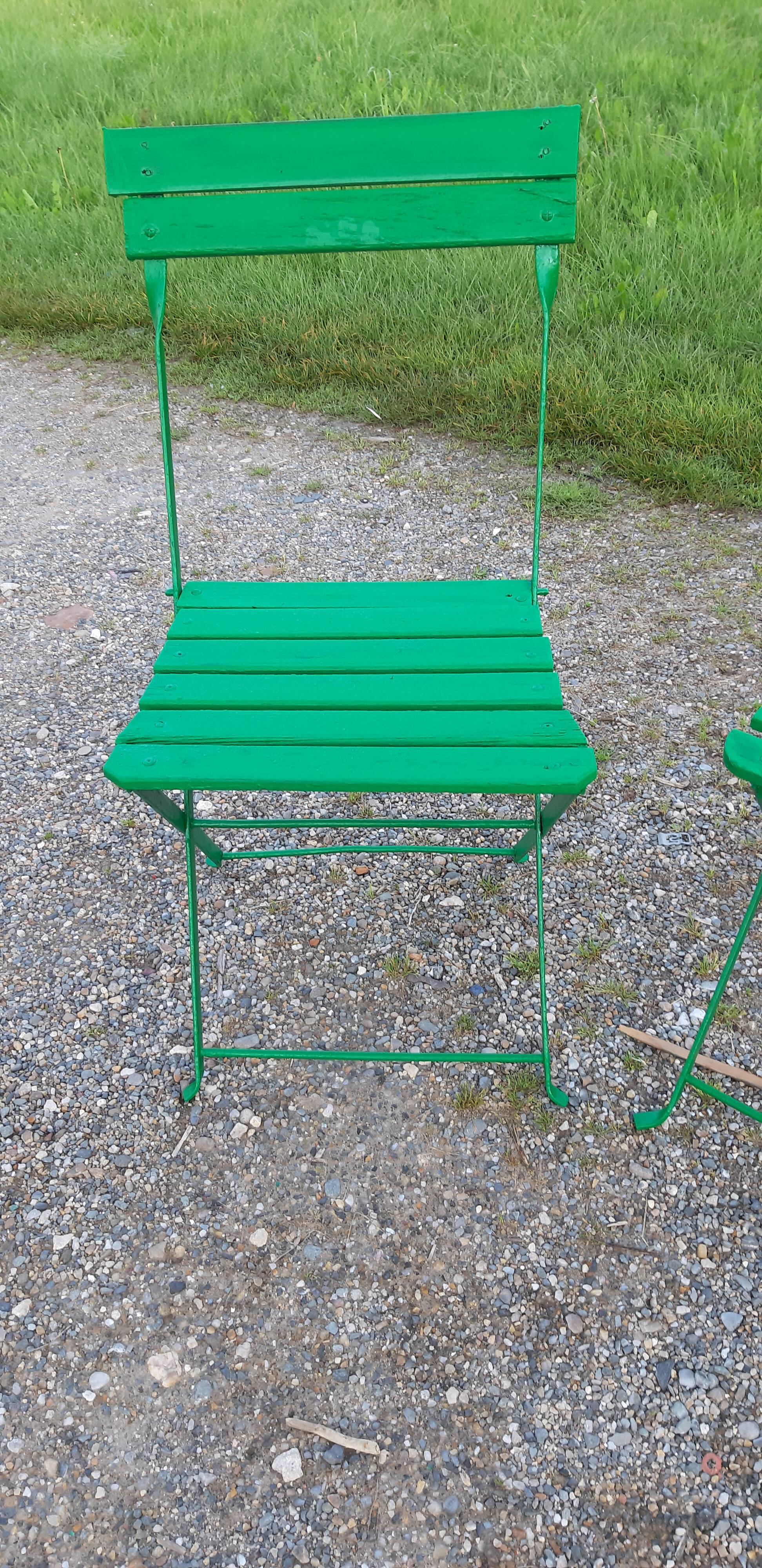 Set of 4 folding garden chairs 1900 in iron and wood