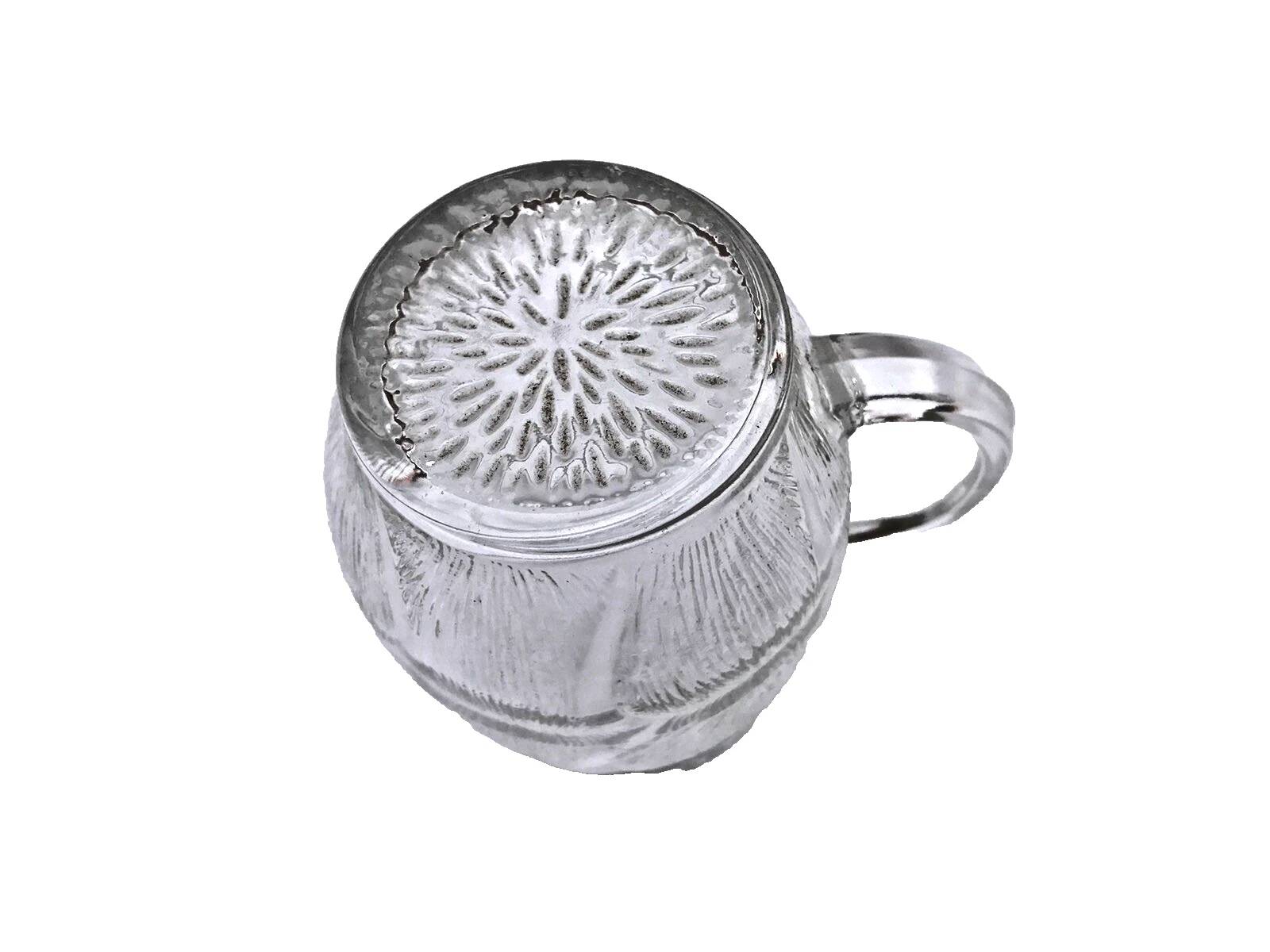 1970s 2 thick transparent glass mugs with textured bark imitation