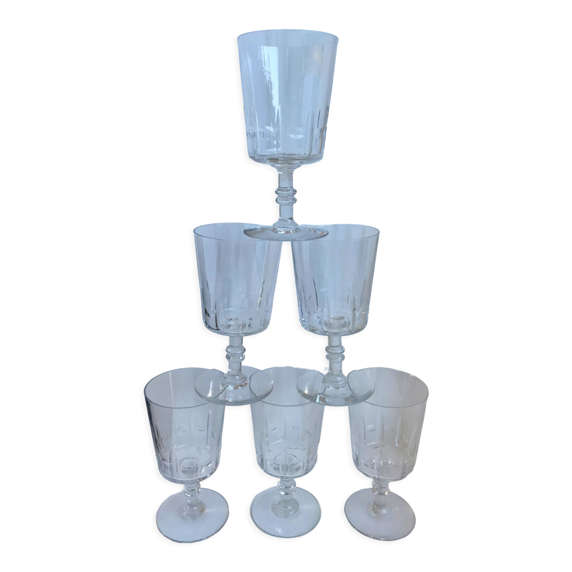 Set of 6 large wine glasses, crystal wine water engraved early twentieth century