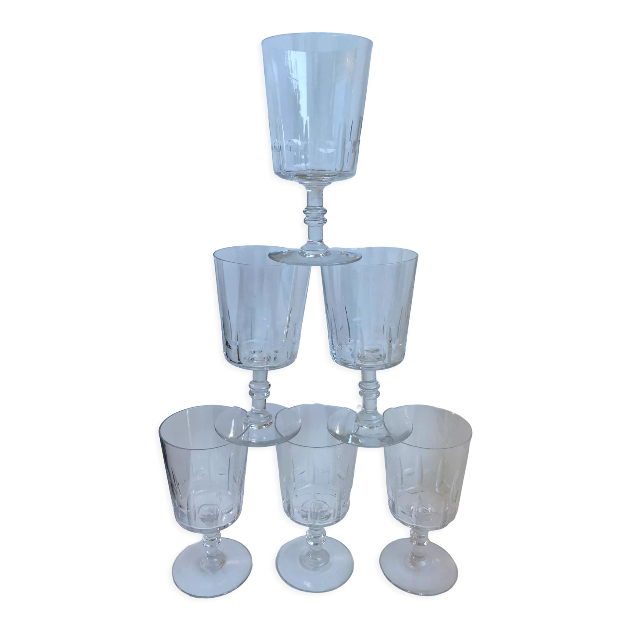 Set of 6 large wine glasses, crystal wine water engraved early twentieth century
