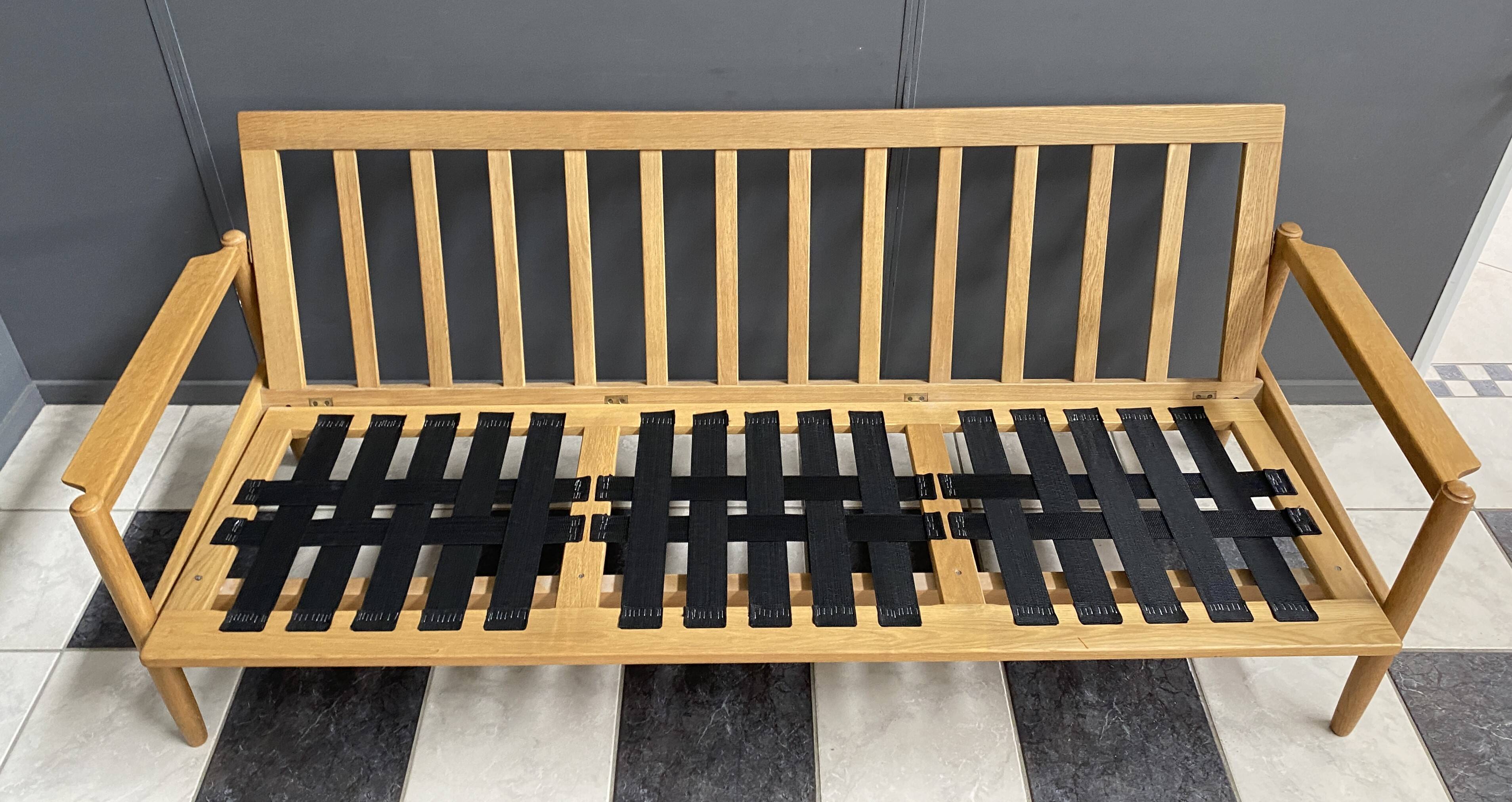 green fabric and wood 3 seat sofa 1960s