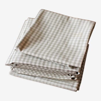 Lot 6 napkins cotton gingham beige linen creation