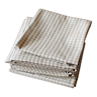 Lot 6 napkins cotton gingham beige linen creation