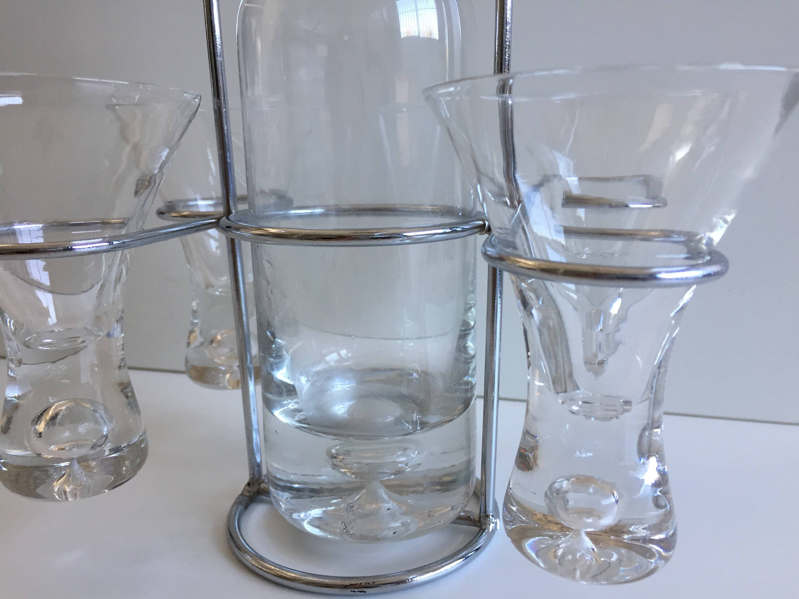 Portable alcohol digestive liquor service design glass & chromed metal stainless steel