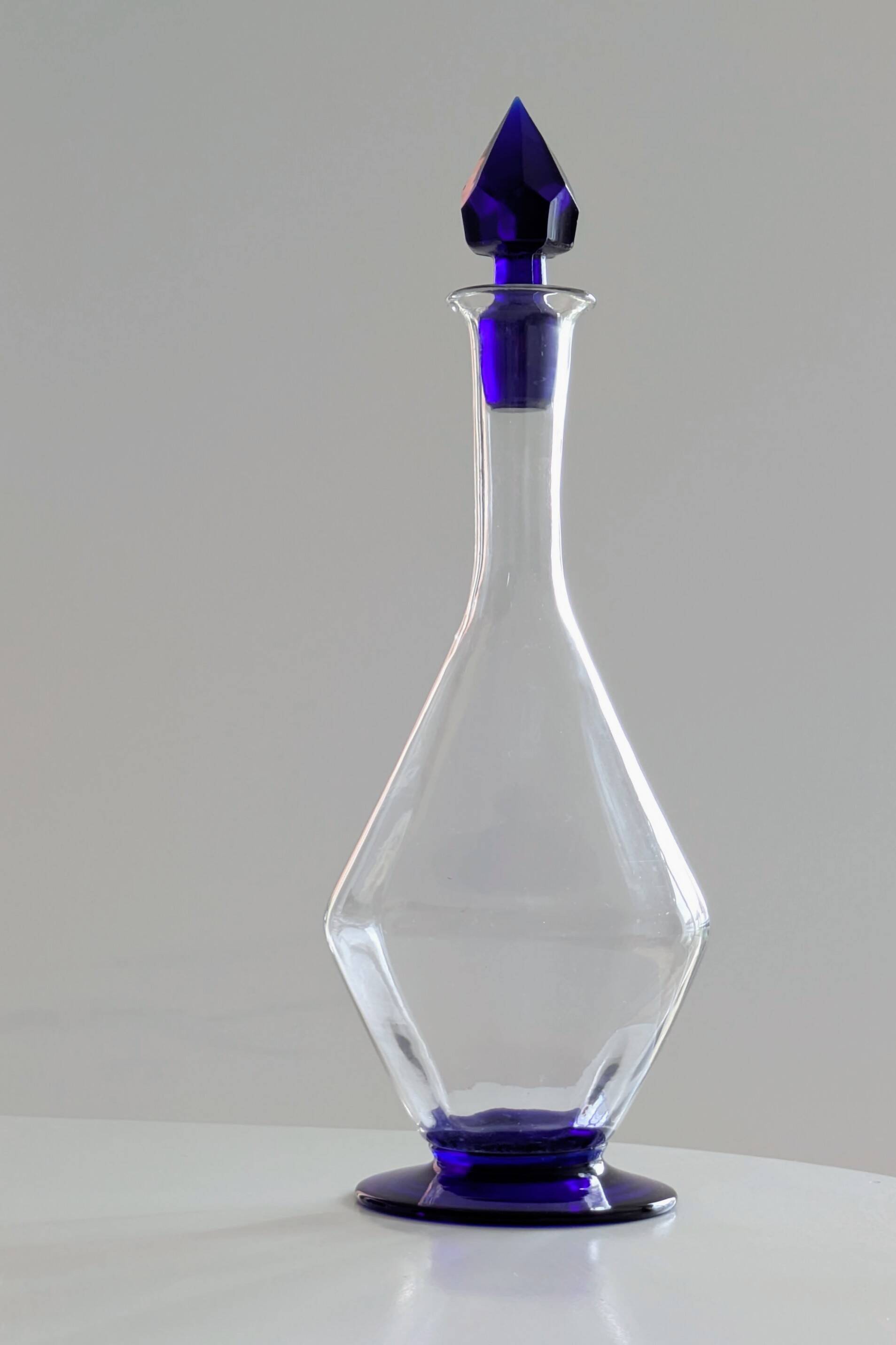 Elegant Two-Tone Carafe - Blown Glass White & Cobalt Blue - Murano Style