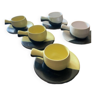 Lot of Vallauris vintage ceramic two-tone coffee cups