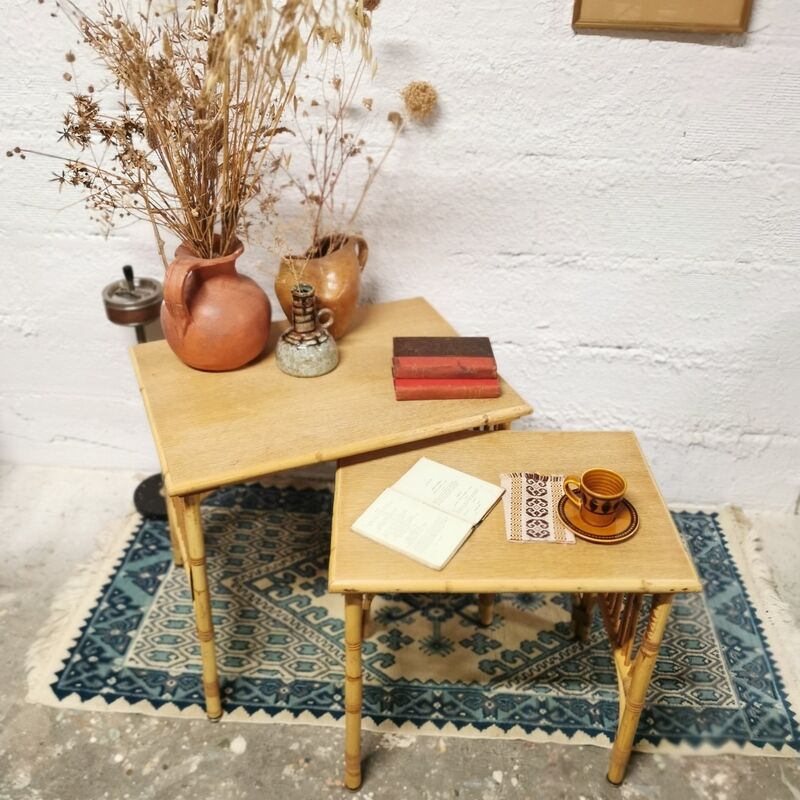 Rattan nesting tables