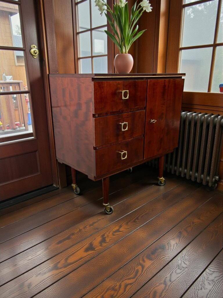 Vintage wooden wardrobe / small wardrobe on wheels