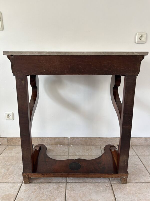Console d'époque Louis-Philippe, placage d'acajou et marbre