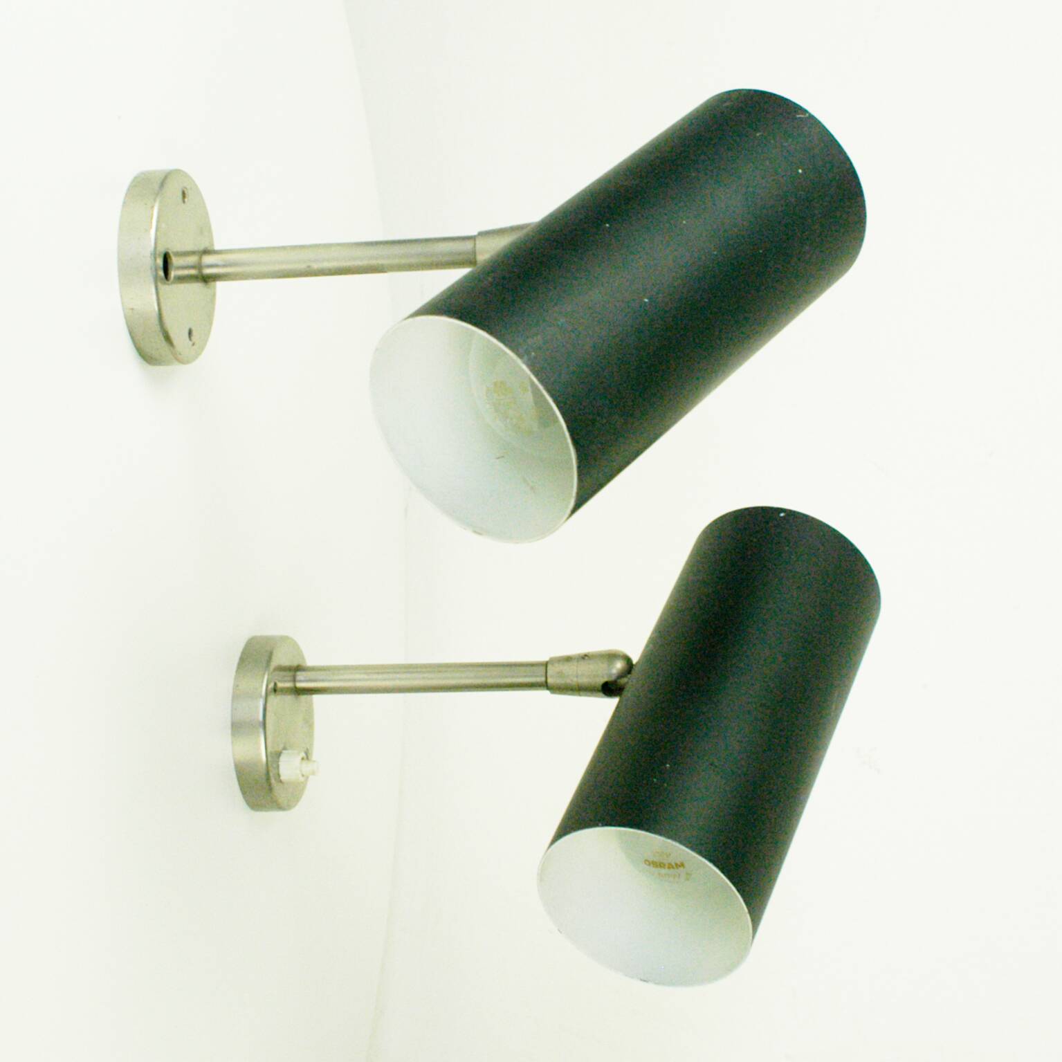 Austrian black cylindrical wall light by J.T. Kalmar, Vienna, mid-century.