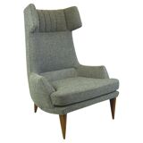 Fauteuil à oreilles monumental gris autrichien du milieu du siècle par Oswald Haerdtl