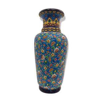 Grand vase à émaux cloisonnés de Longwy XIXème
