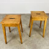 Pair of wooden farm stools