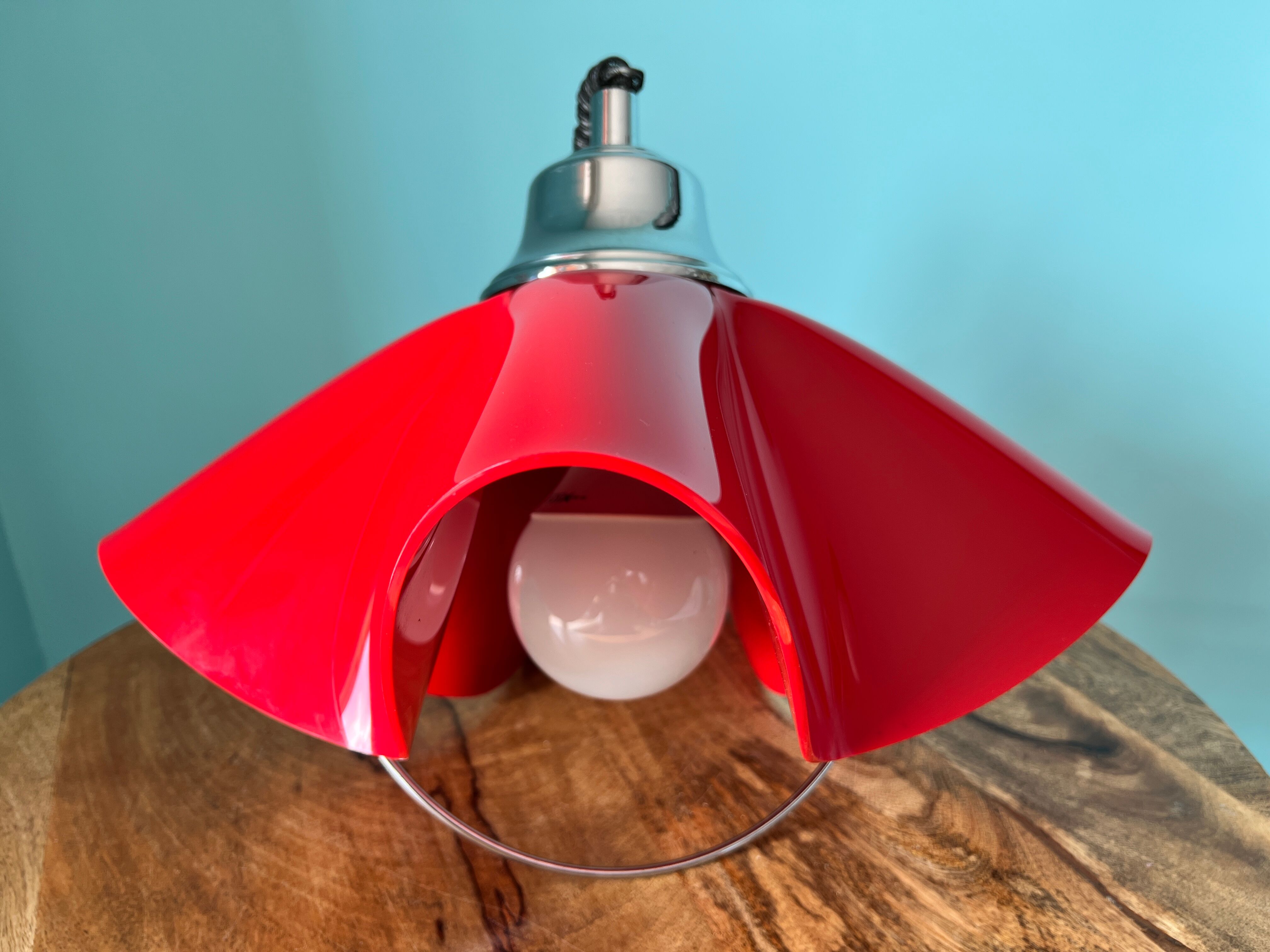 Ceiling pendant lamp / vintage and retro ceiling lamp / 1970s / red colour