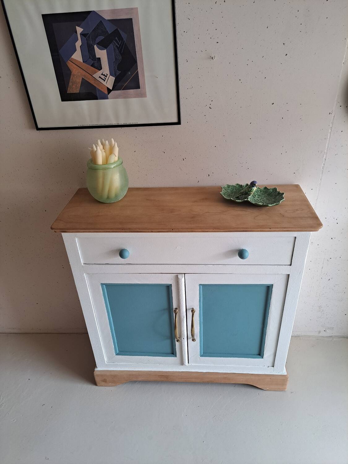 Small old sideboard painted blue and white
