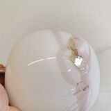 Table lamp in white opal glass, with pink details/decoration