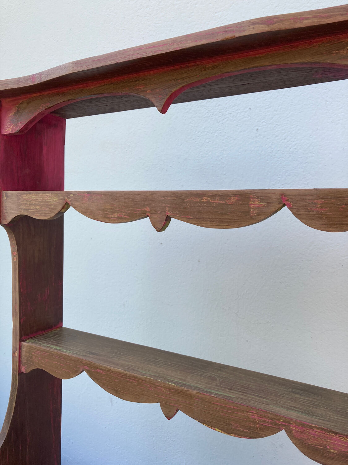 Wall spice shelf patinated wood vintage antique storage