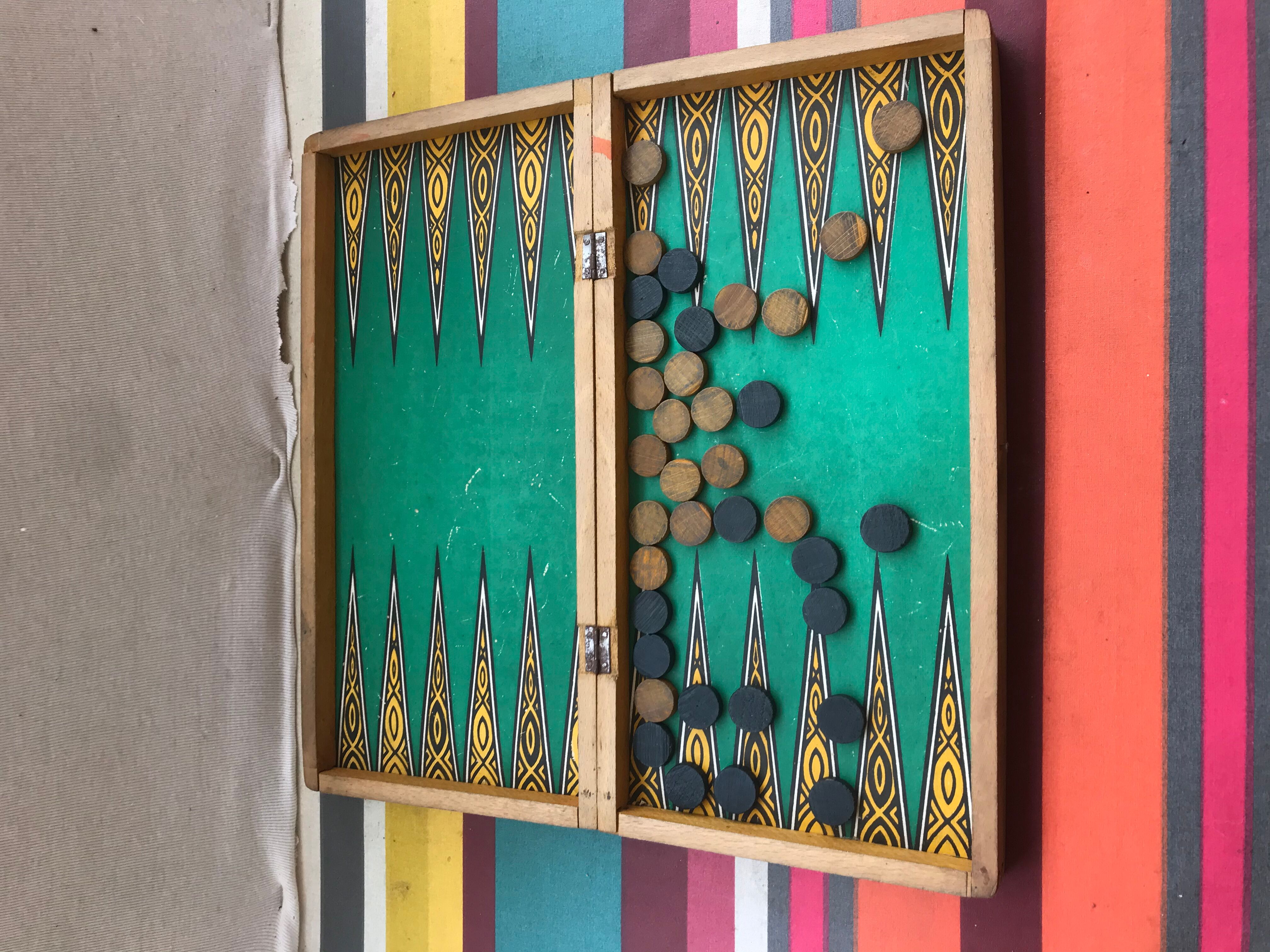 Old ladies game box - backgammon vintage wood fold box