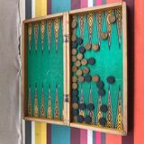 Old ladies game box - backgammon vintage wood fold box
