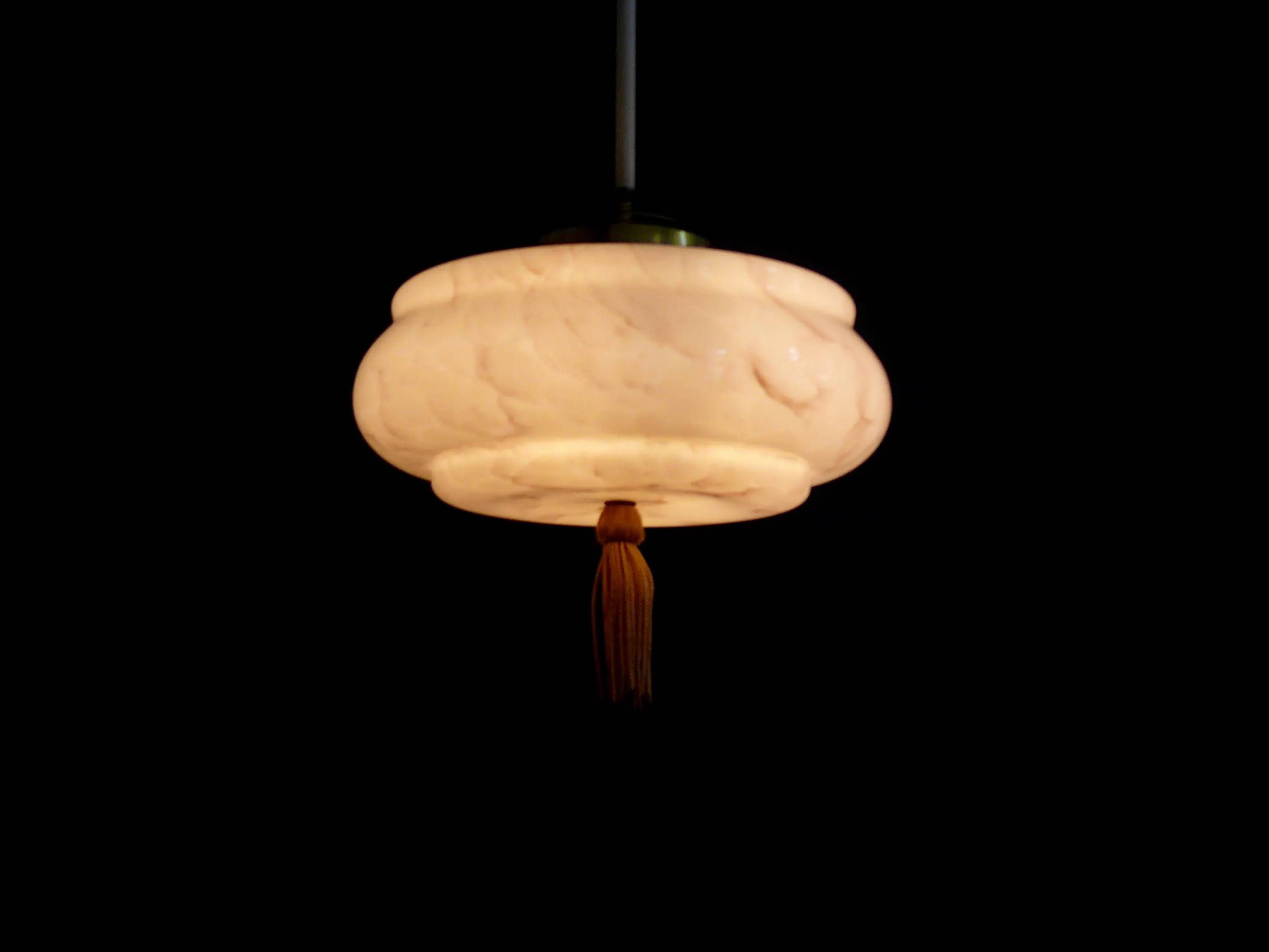 Art Deco Stab-Pendant Light with Marbled Glass Shade, Germany 1930s