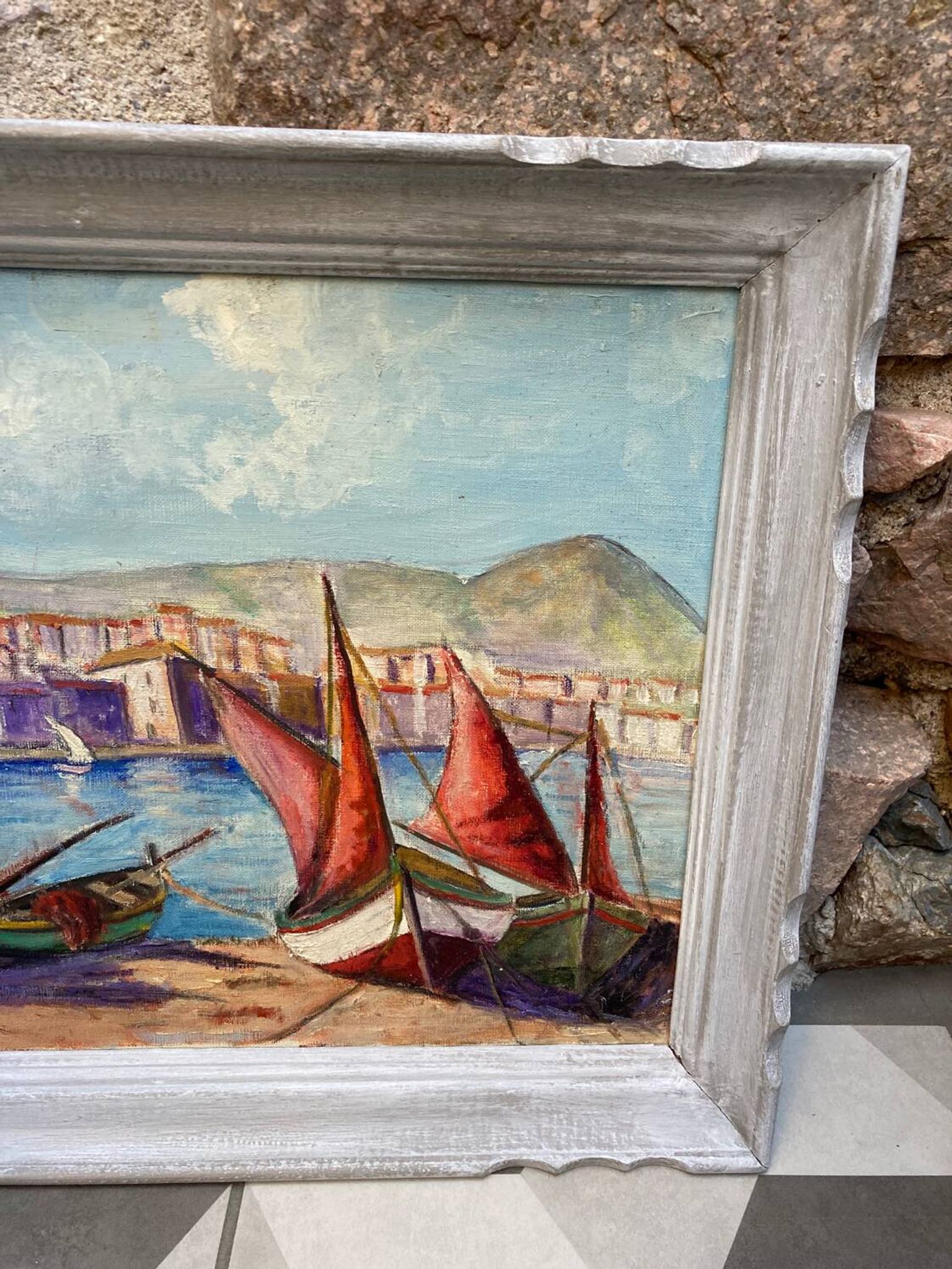 Huile sur toile « Marine » encadrée
