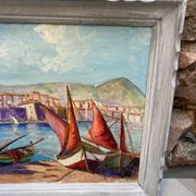 Huile sur toile « Marine » encadrée