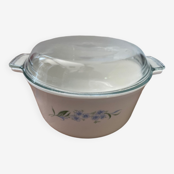 Cocotte en verre opale fleurs bleues