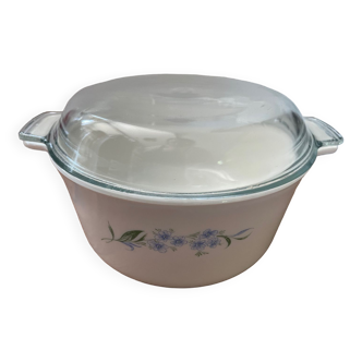 Cocotte en verre opale fleurs bleues