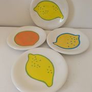 4 vintage Italian lemon and orange pop pattern plates