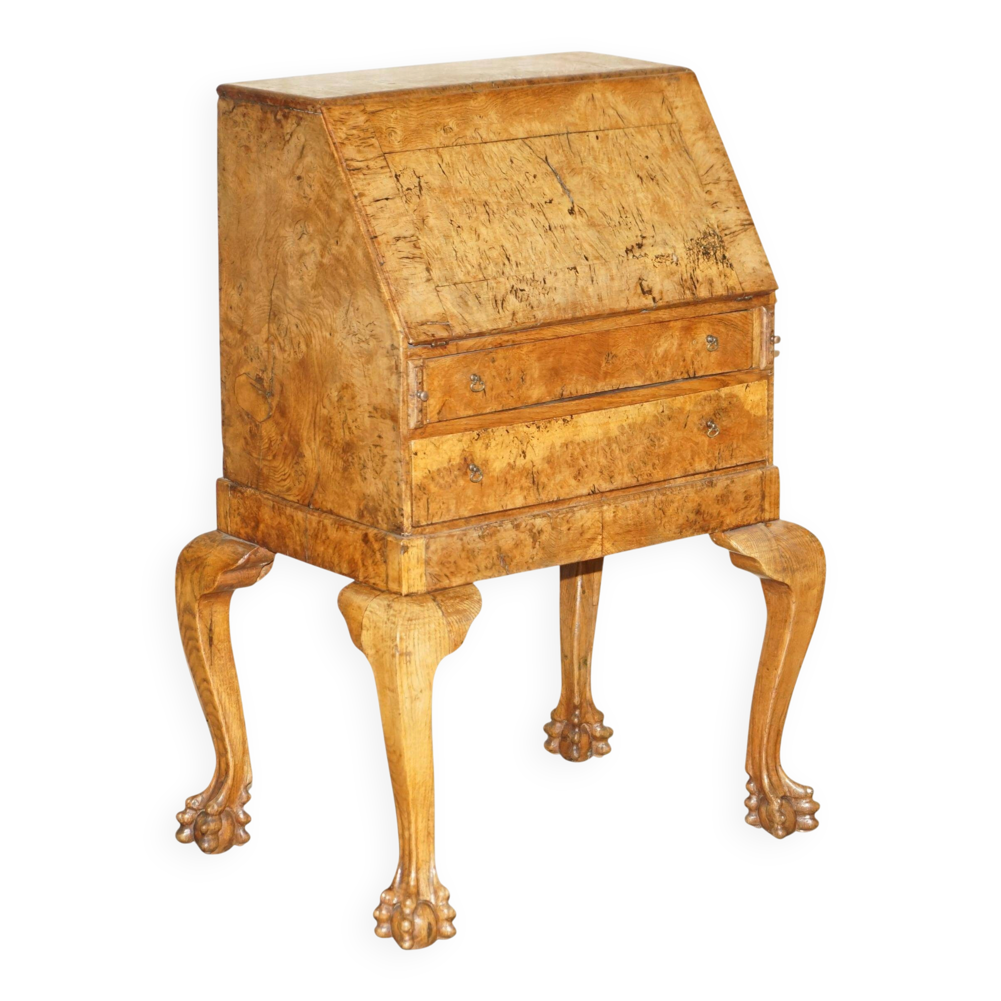 Writing desk in pollard oak from around 1800 with claw and ball carved legs.