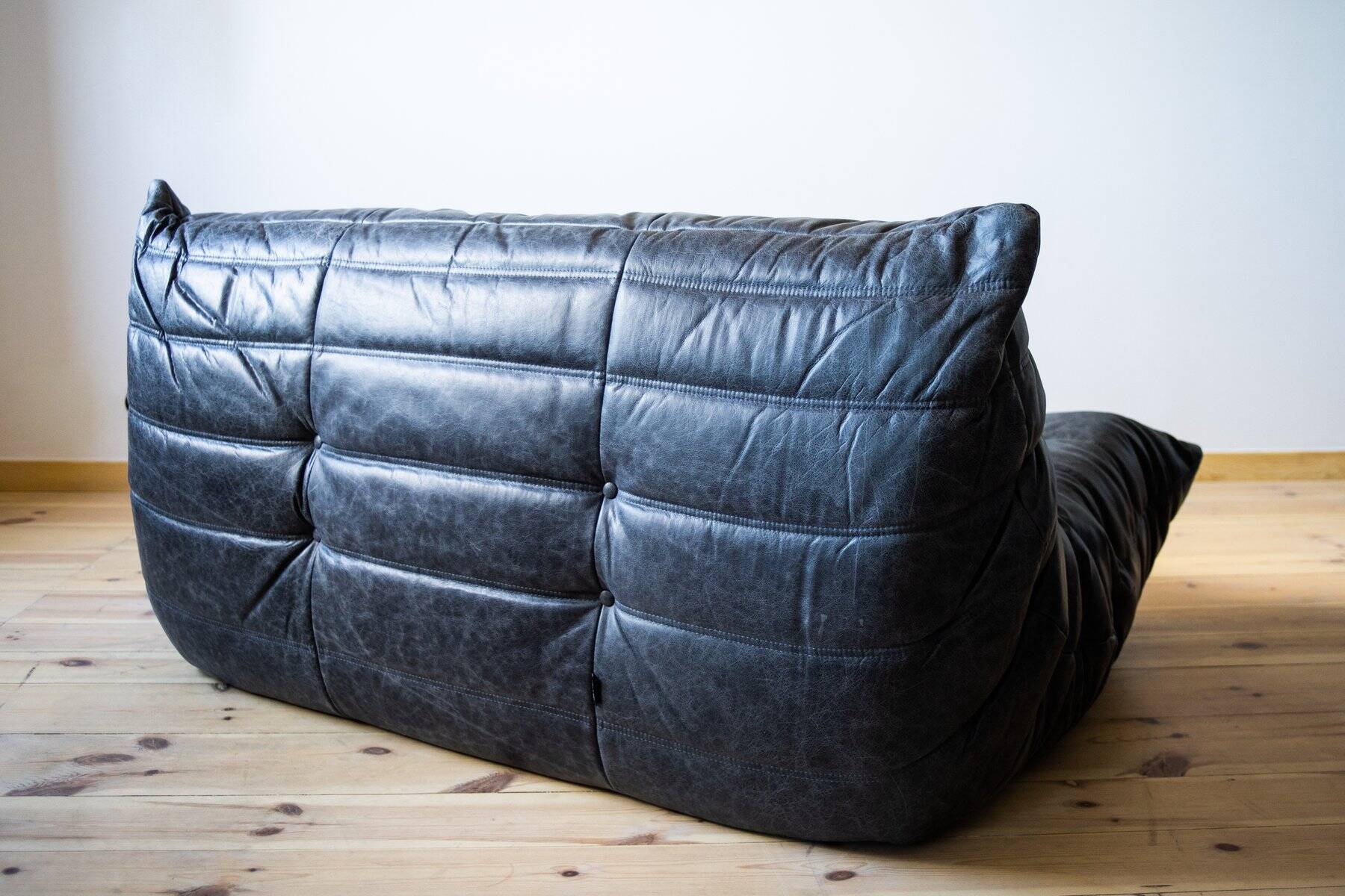 Black leather 3-seat Togo sofa attributed to Michel Ducaroy for Ligne Roset
