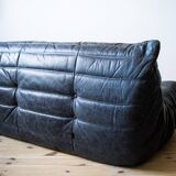 Black leather 3-seat Togo sofa attributed to Michel Ducaroy for Ligne Roset